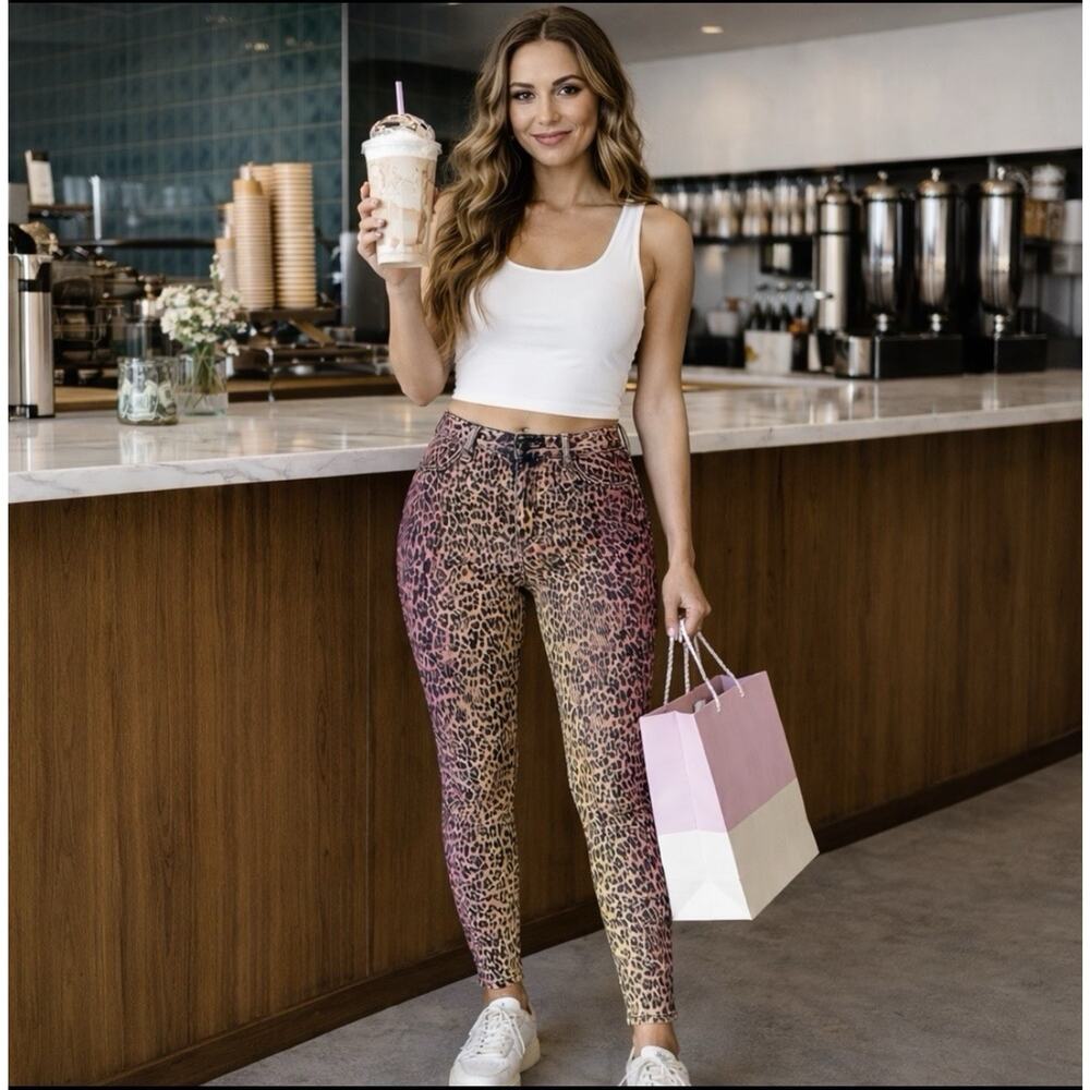 Mother High Waisted Looker Fray Jeans Horizon Leopard Print Womens 29